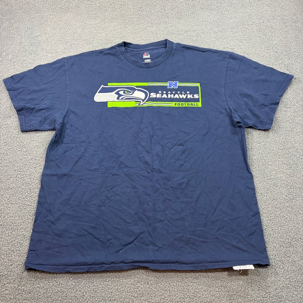Majestic T Shirt Mens XL Blue Seattle Seahawks Football Graphic Tee Short Sleeve